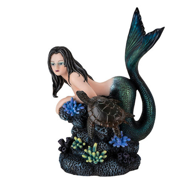 Coral Mermaid Enchantment Sculpture Marine Serenity and Tortoise Statue